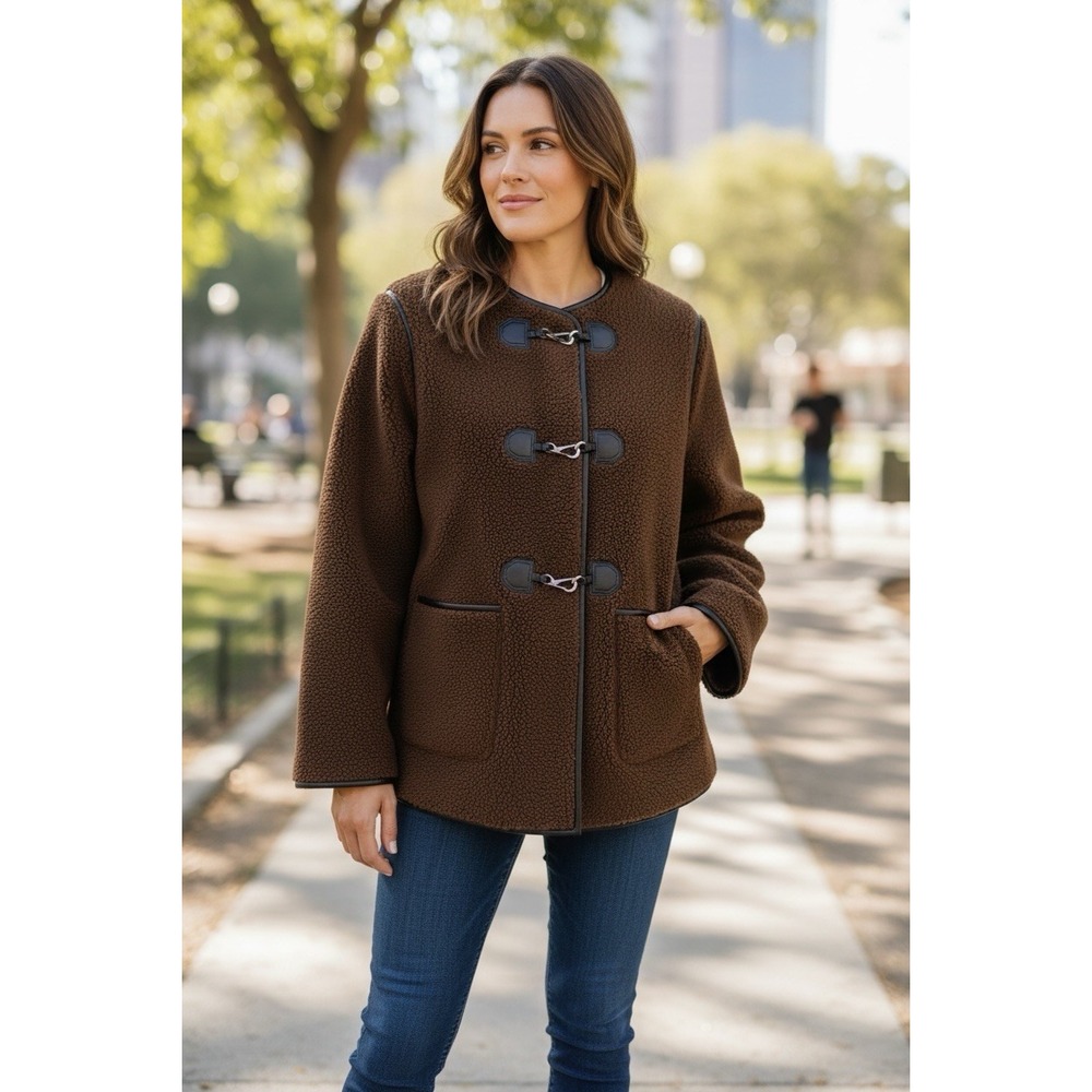 Rebecca Minkoff Women's M Faux Shearling Toggle Coat Chocolate Brown‎ NWT